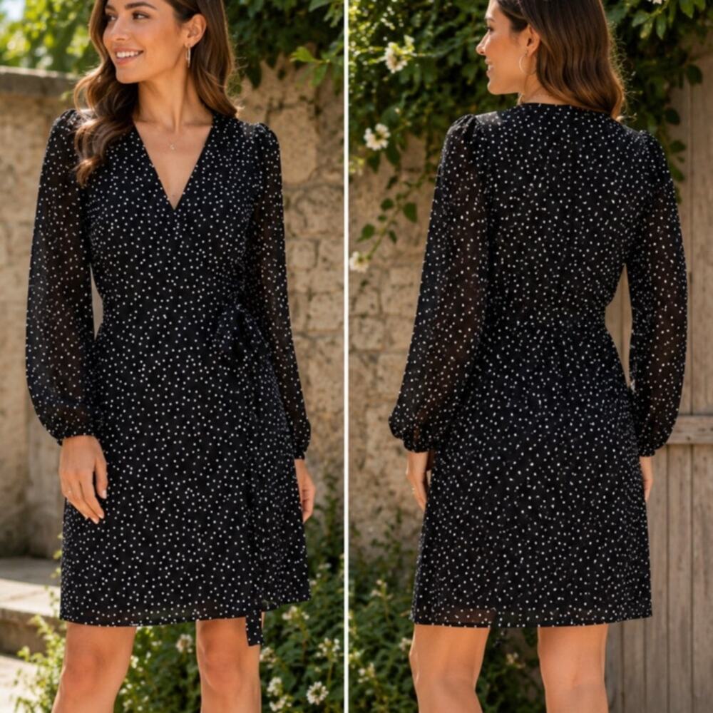 & Other Stories US 6 Black Polka Dot True Wrap Dress Parisian Soft Mini $129.00